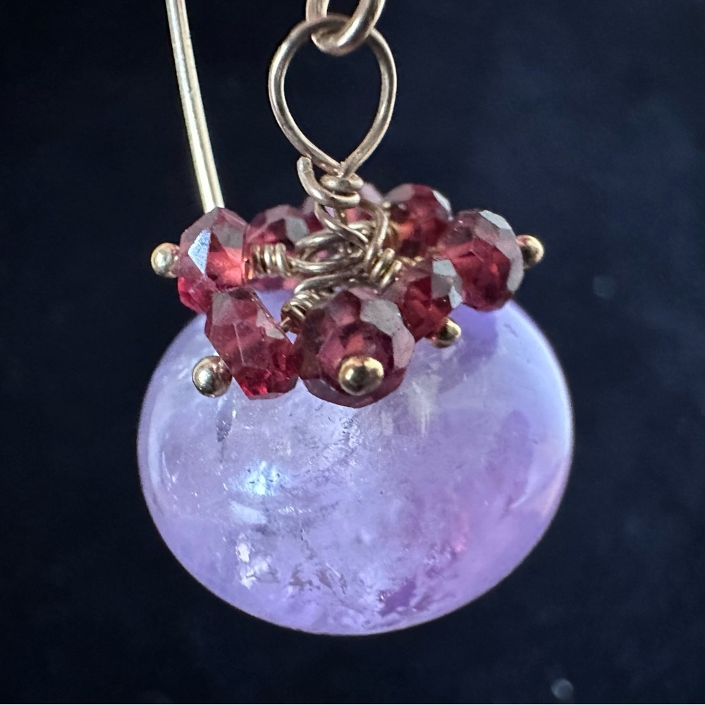 Hand Made Amethyst and Garnet Dangle Earrings NWOT - Picture 5 of 9